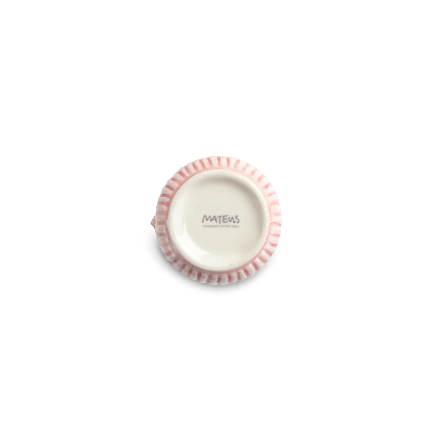 Small pink jug and 'Mateus' branding on a white background