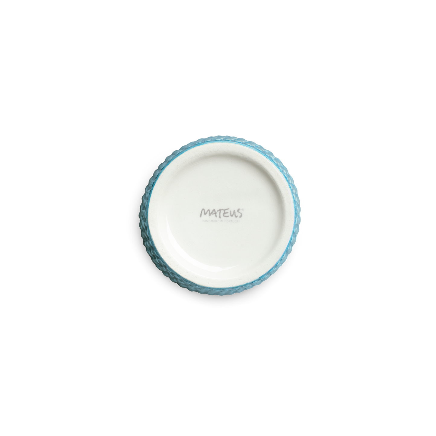 blue ceramic mug bottom on a white background