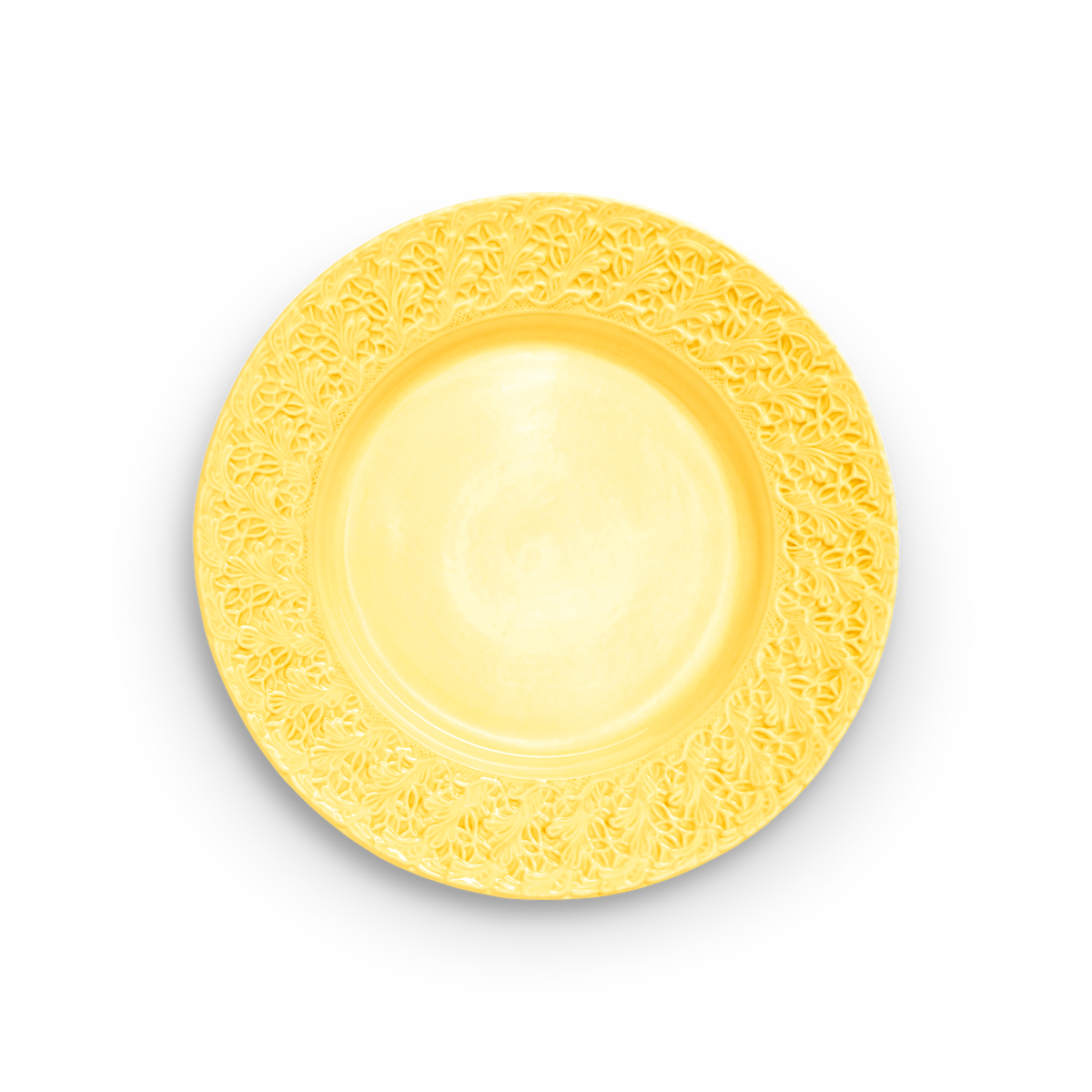 Yellow decorative plate on a white background