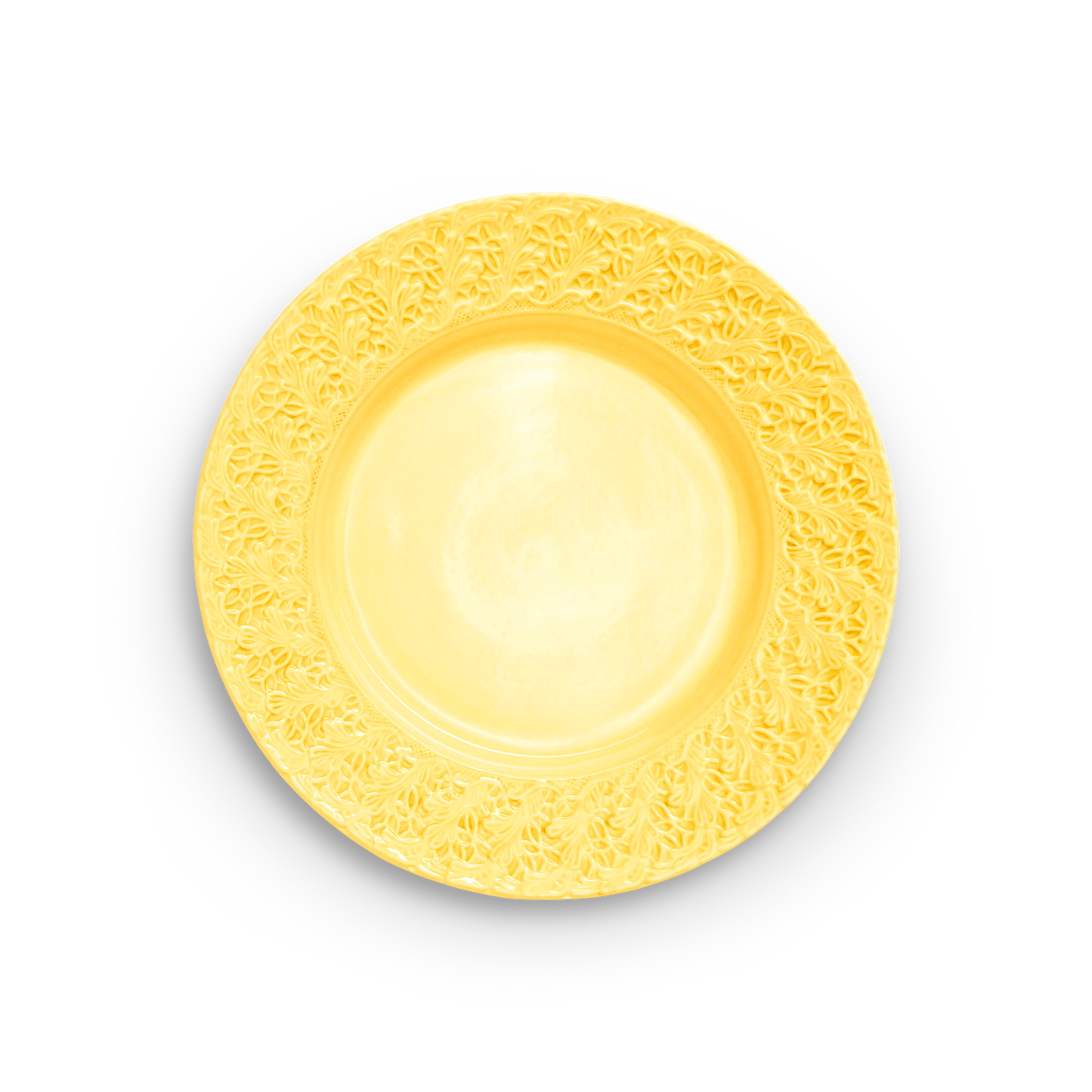 Yellow decorative plate on a white background