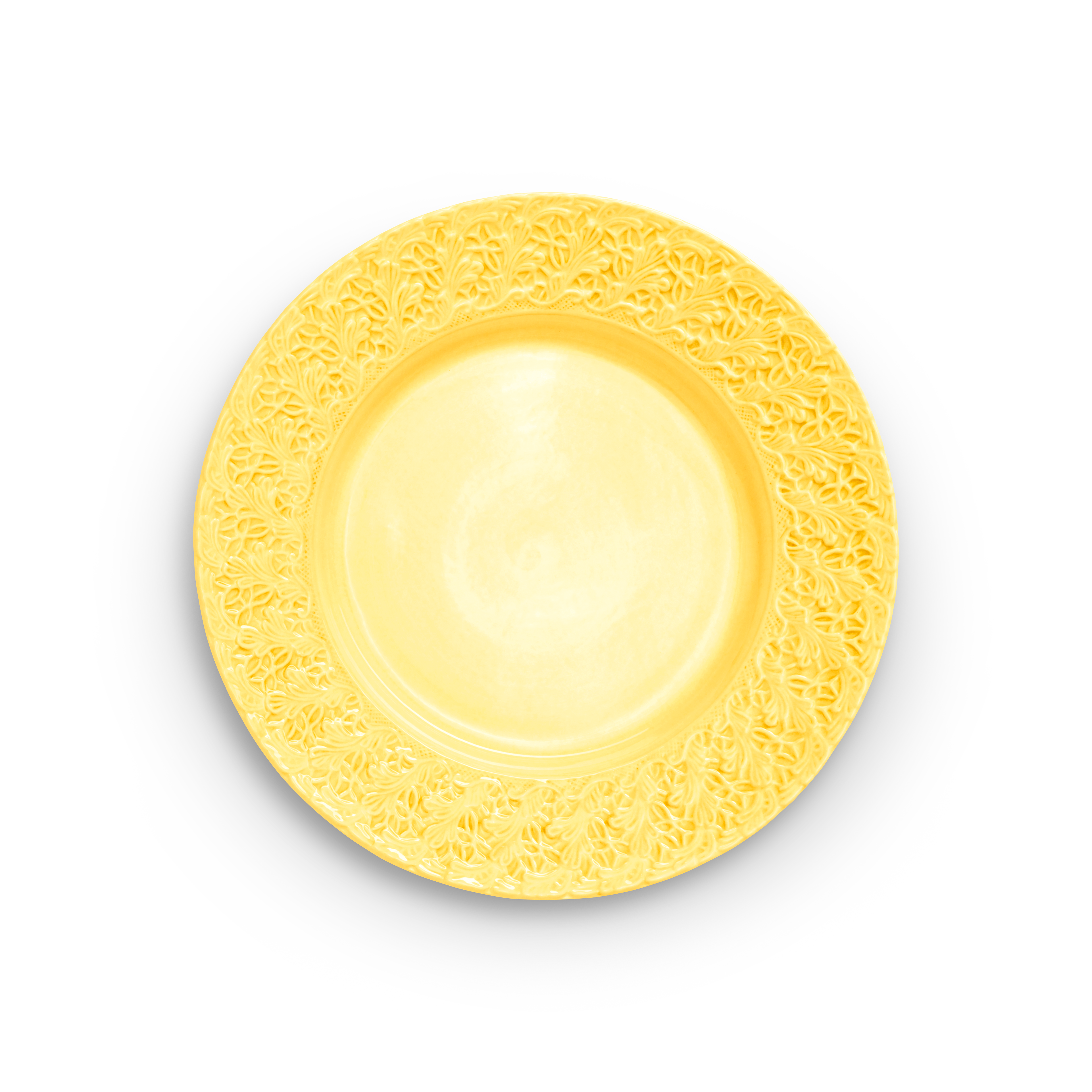Yellow decorative plate on a white background