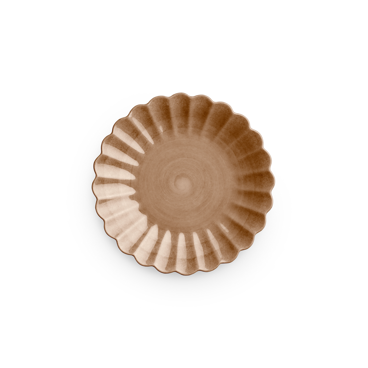 Decorative ceramic plate with a scalloped edge on a white background