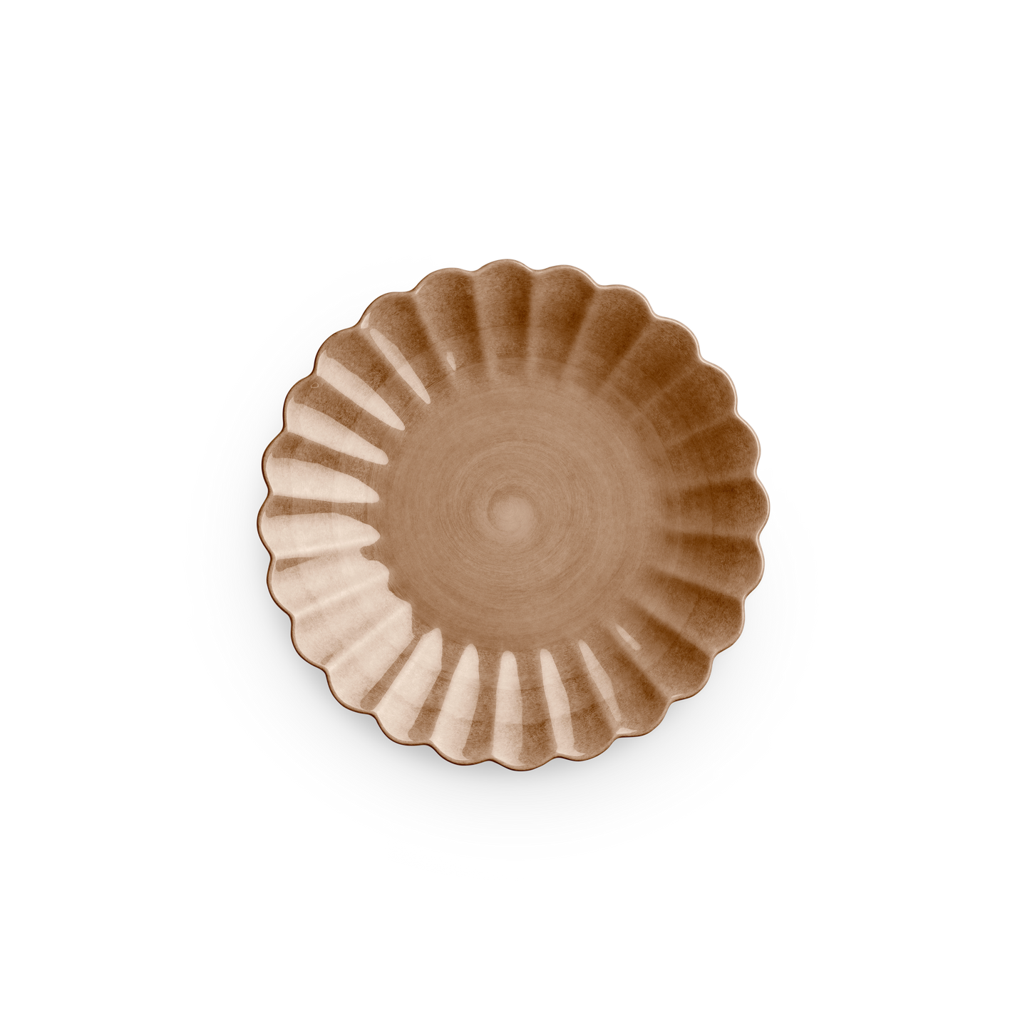Decorative ceramic plate with a scalloped edge on a white background