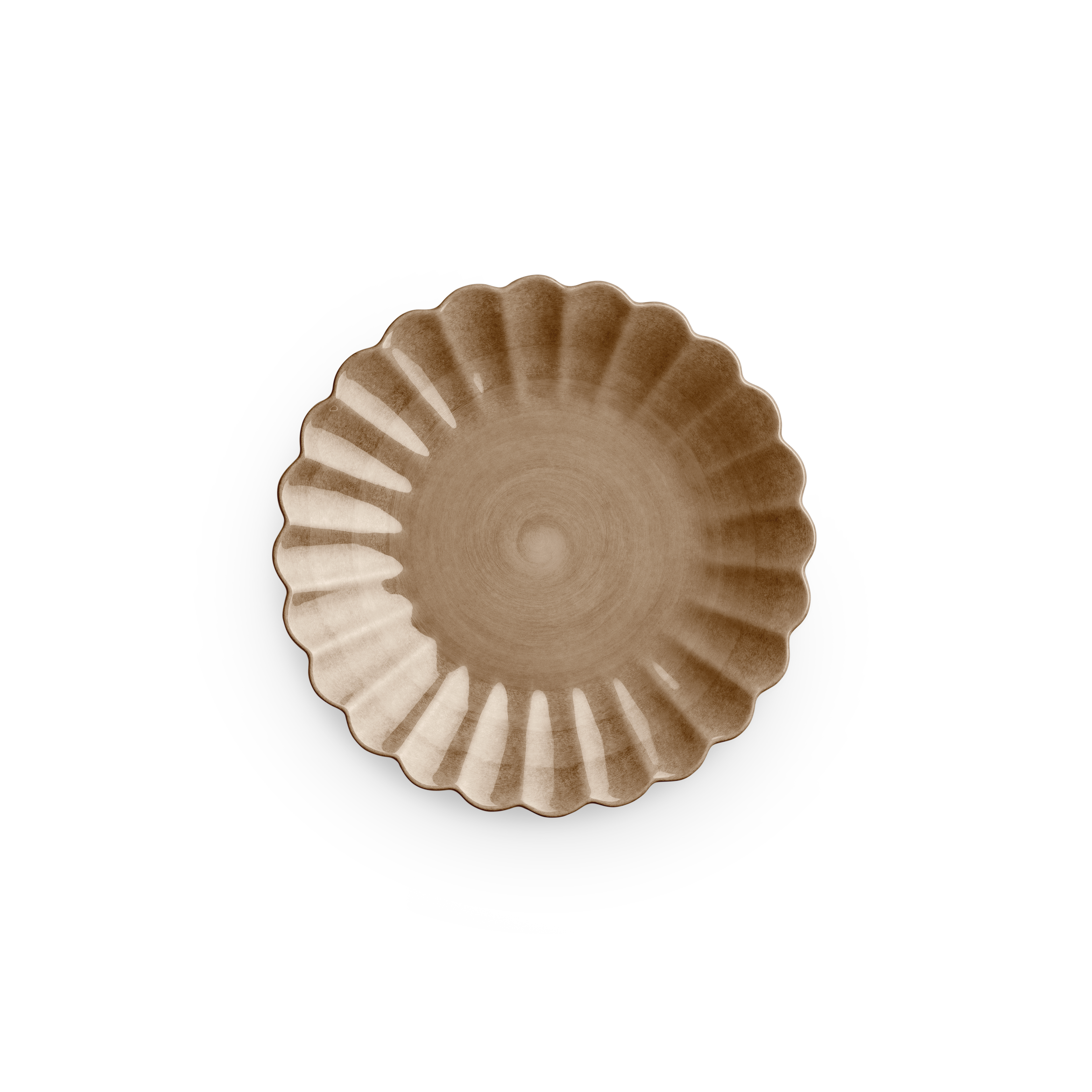 Decorative ceramic plate with a scalloped edge on a white background