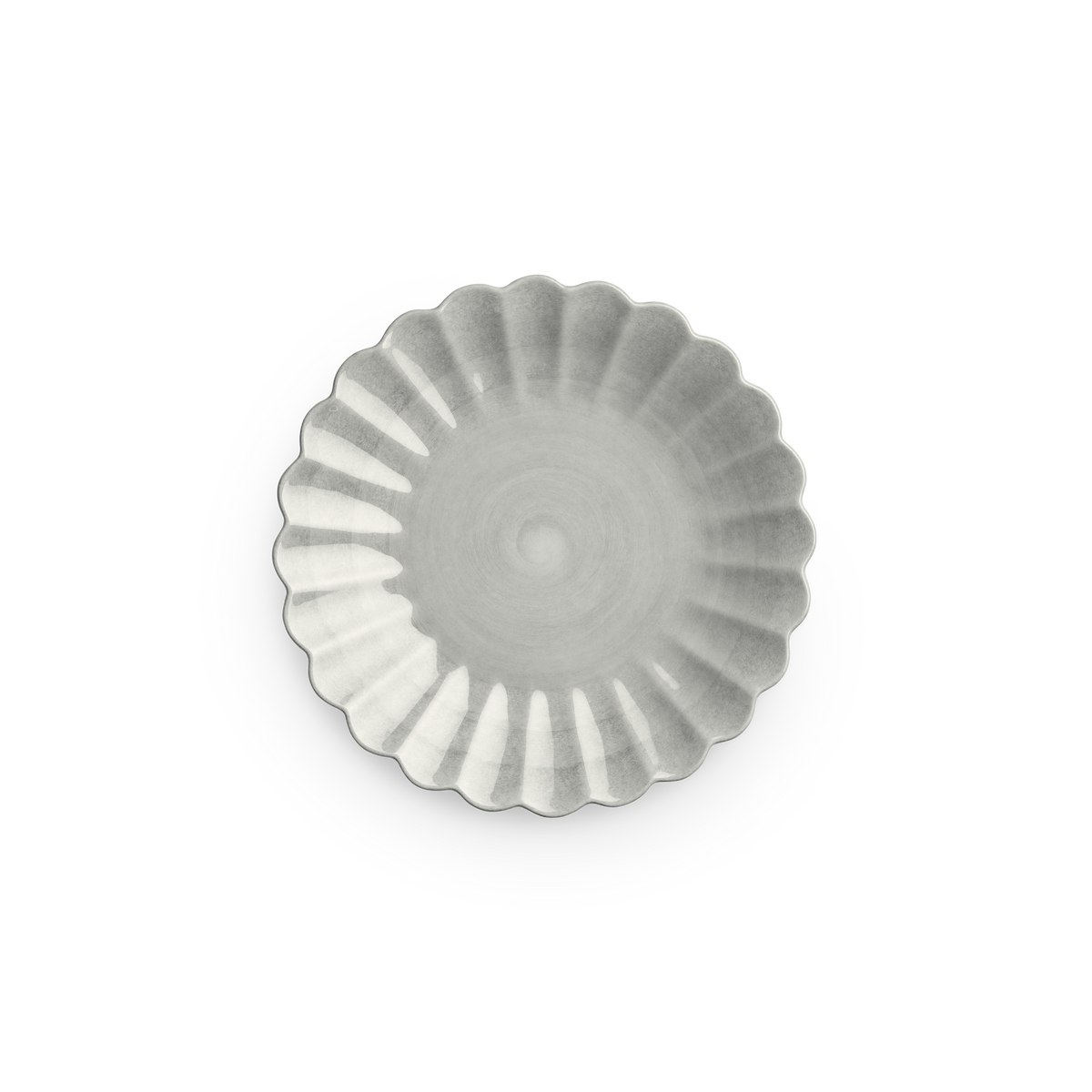 Decorative gray plate with scalloped edge on a white background