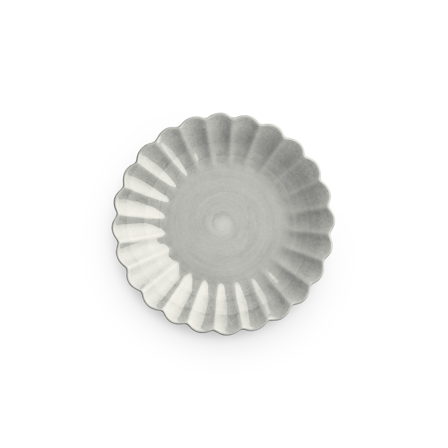Decorative gray plate with scalloped edge on a white background
