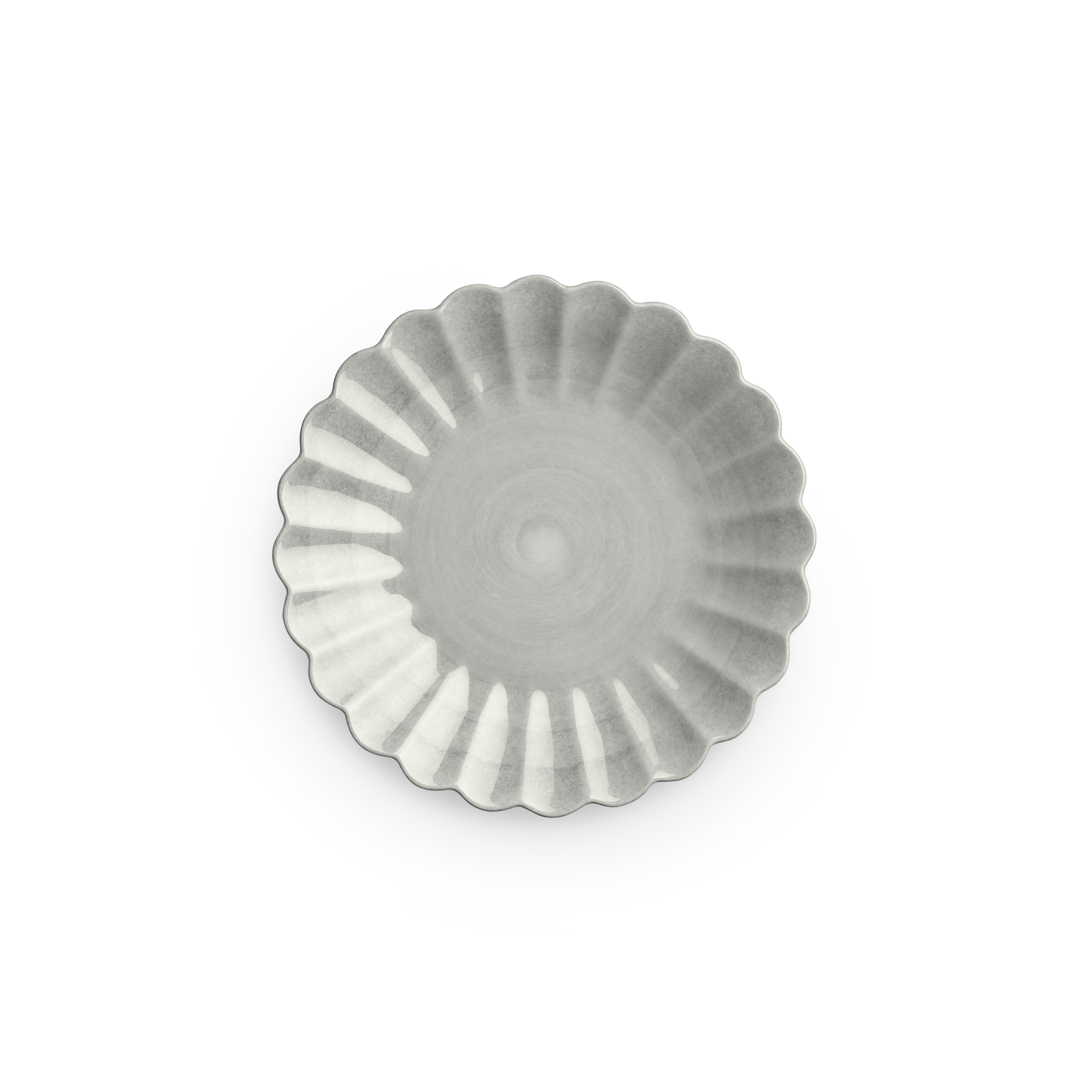 Decorative gray plate with scalloped edge on a white background