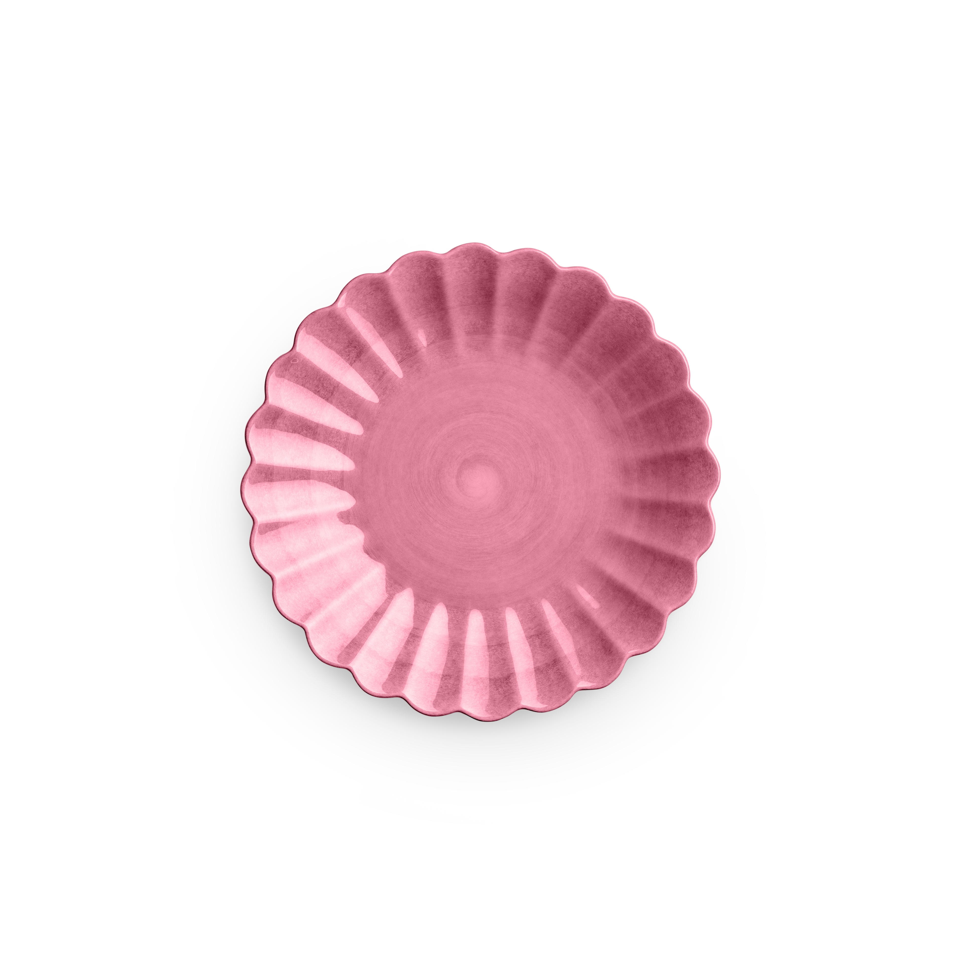Pink decorative object with a scalloped edge on a white background