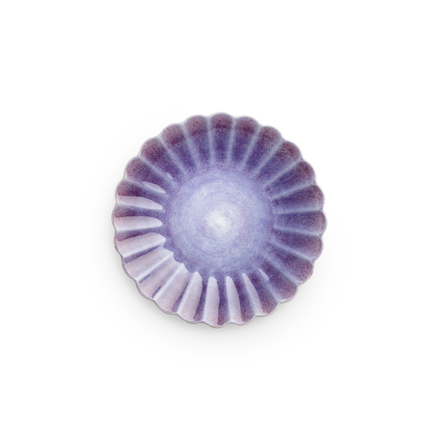 Purple decorative object with a fan-like pattern on a white background