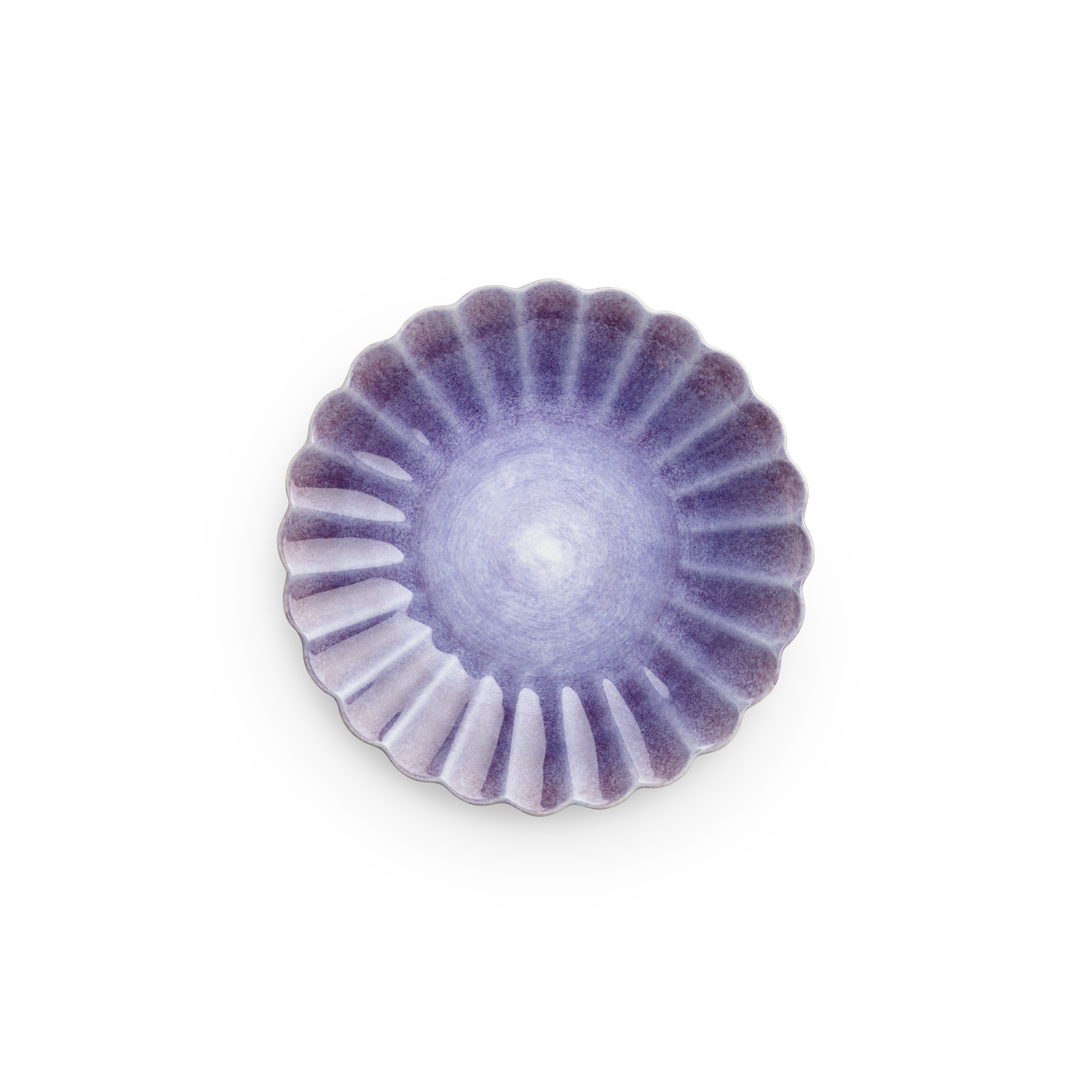 Purple decorative object with a fan-like pattern on a white background