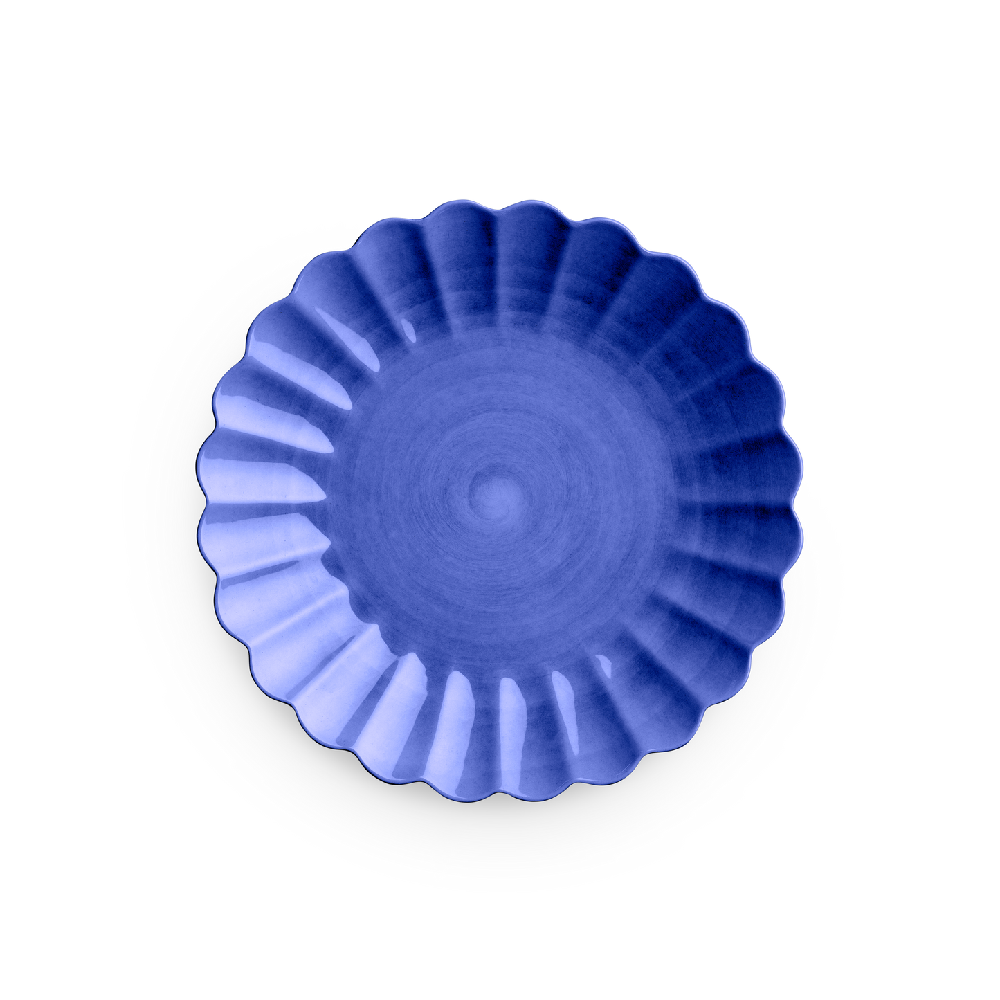 Blue fluted baking dish on a white background