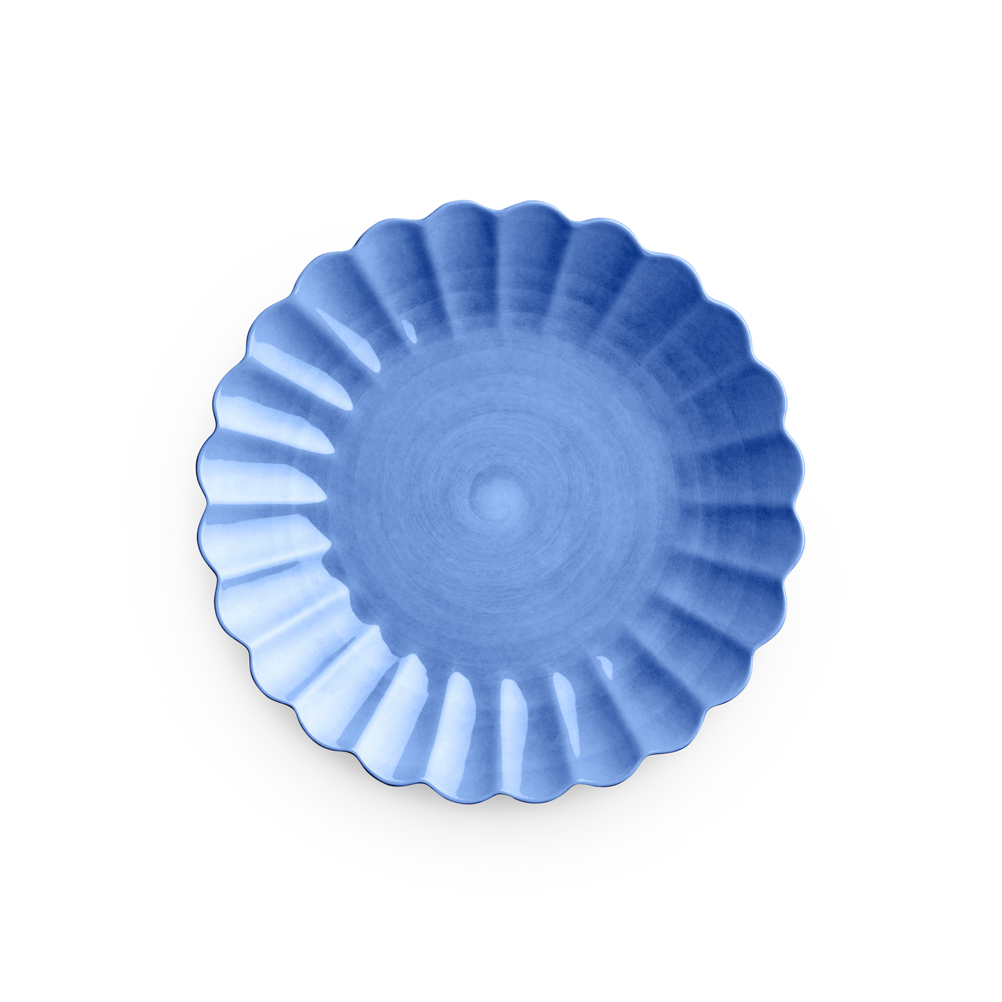 Blue scalloped-edge bowl on a white background