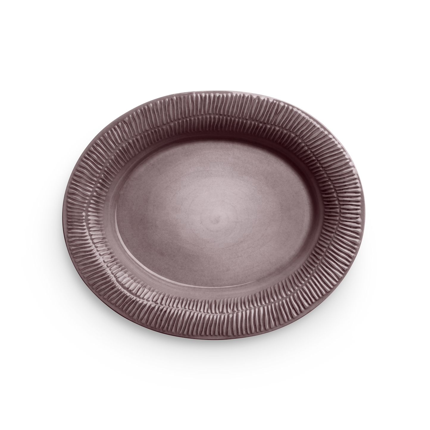 Purple ceramic plate with textured rim on a white background