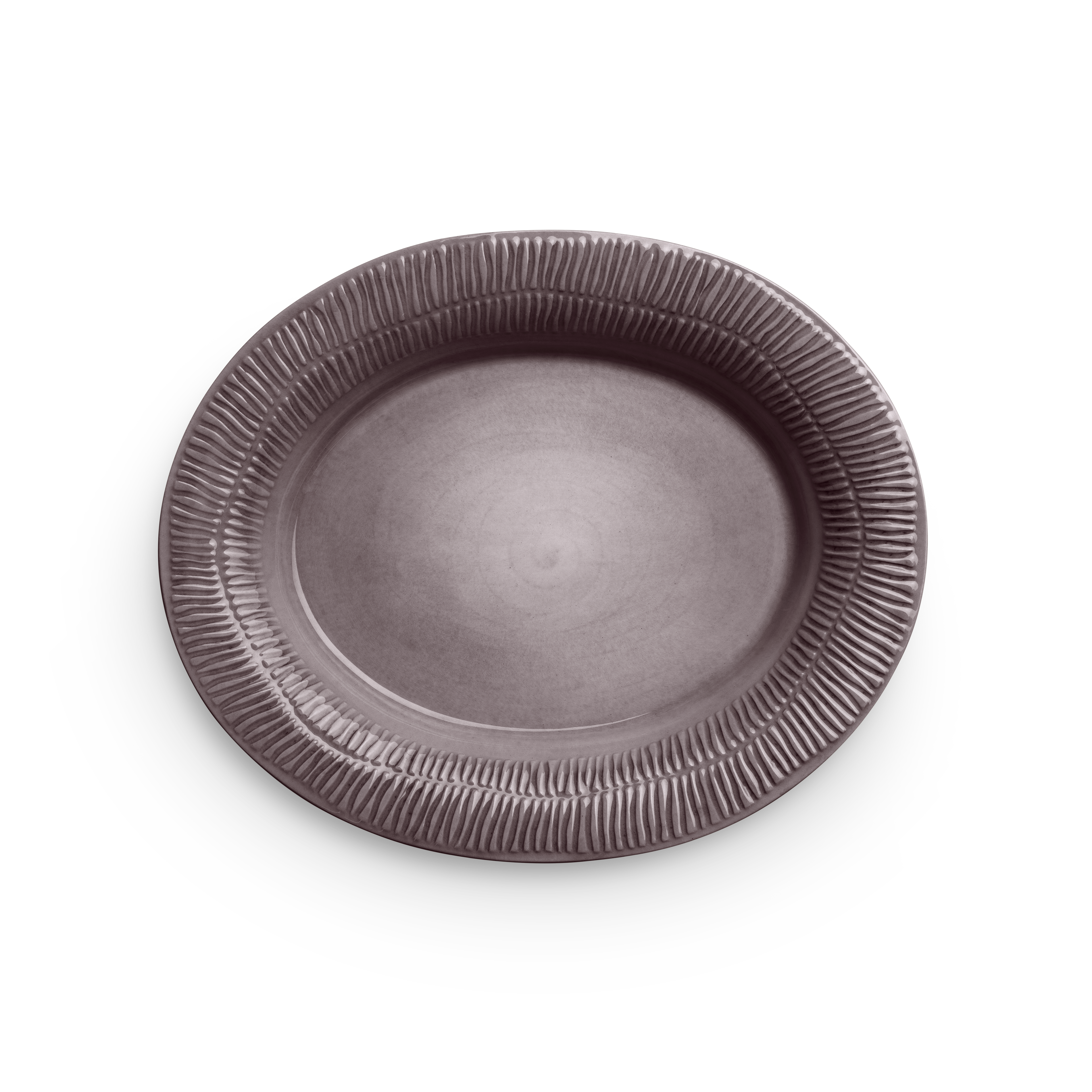 Purple ceramic plate with textured rim on a white background