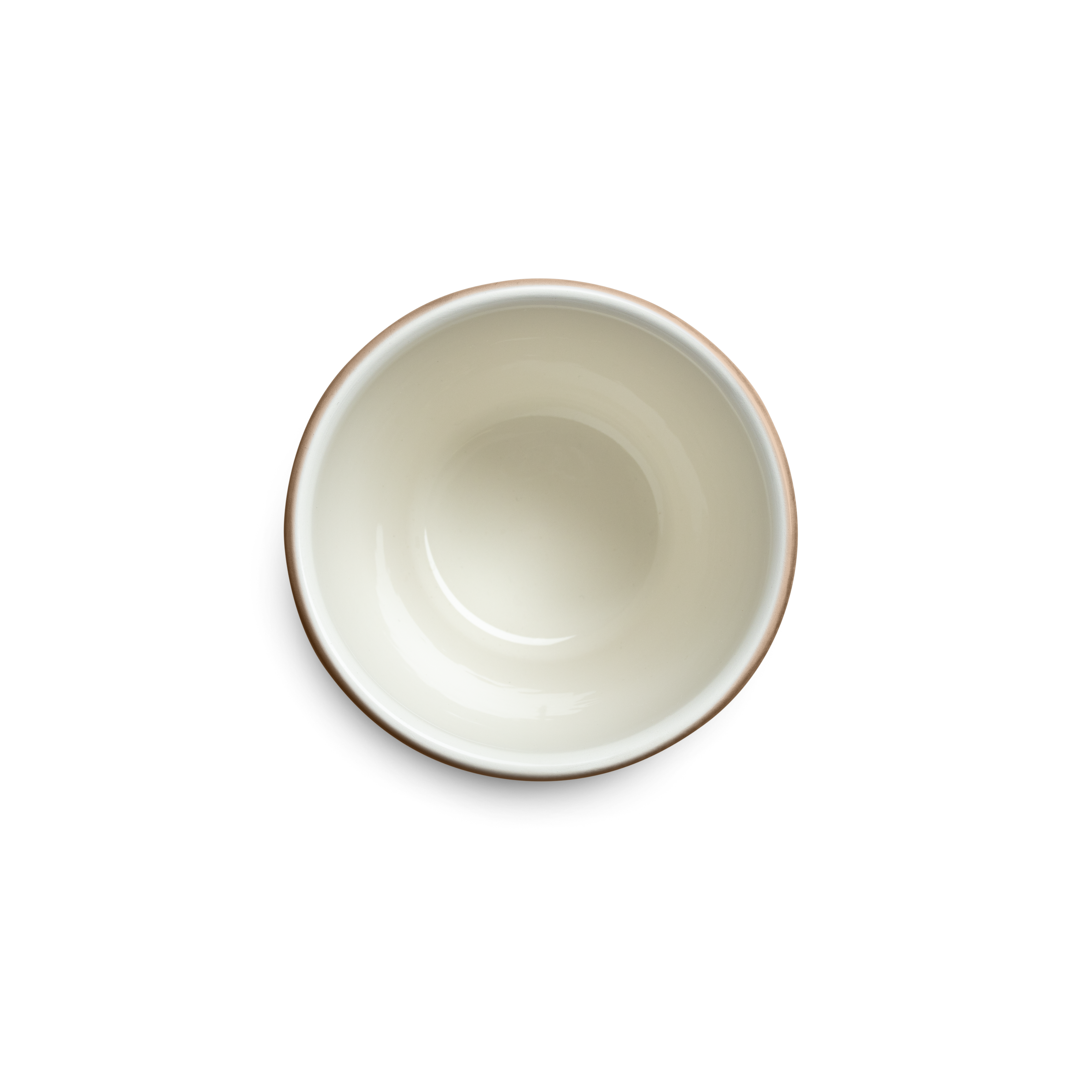 Small ceramic mug from above on a white background