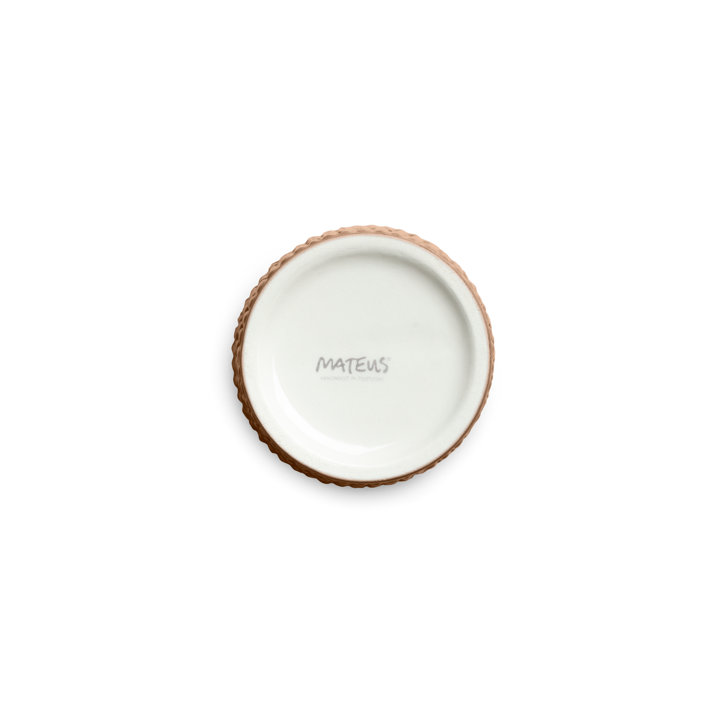 brown mug bottom and 'MATEUS' branding on a white background