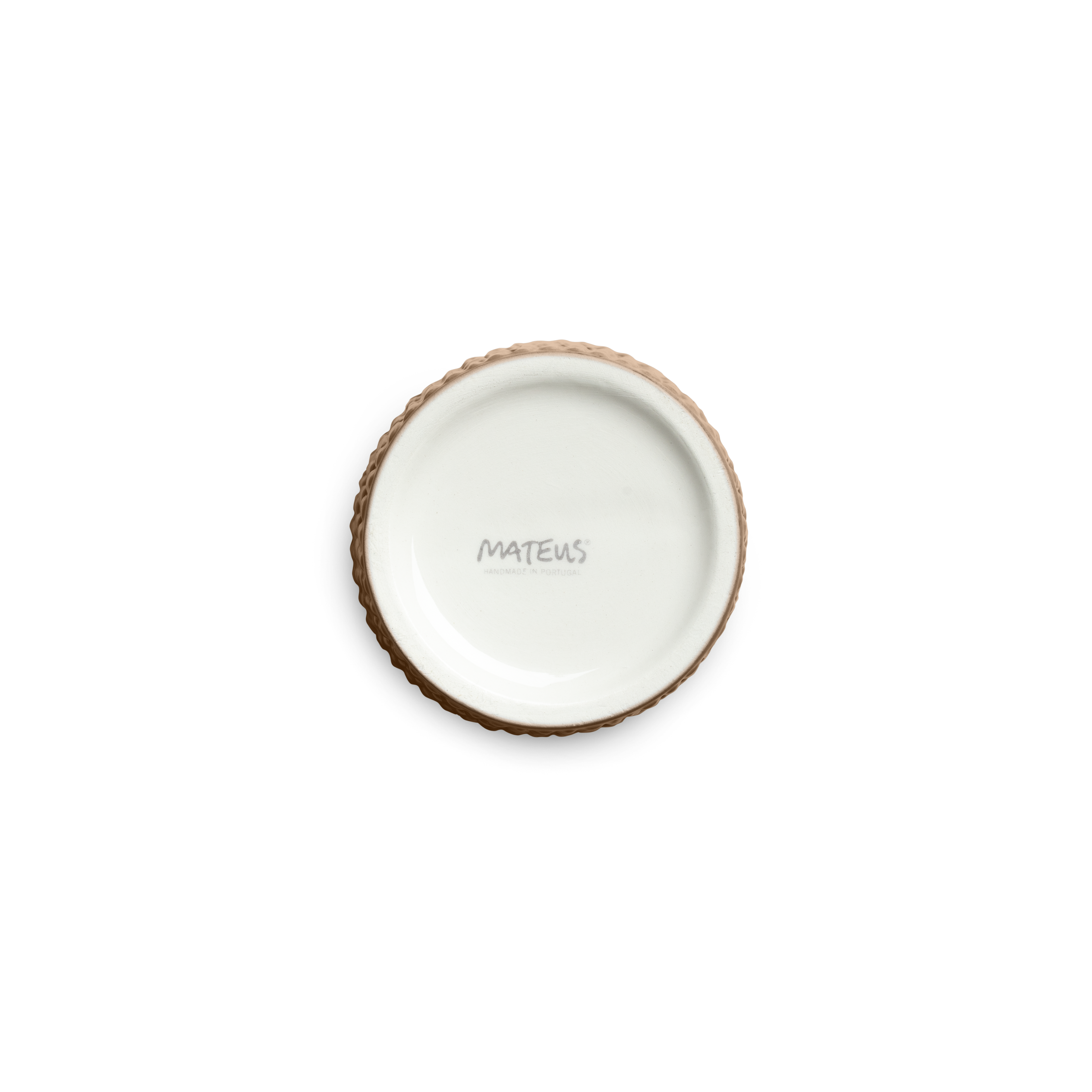brown mug bottom and 'MATEUS' branding on a white background