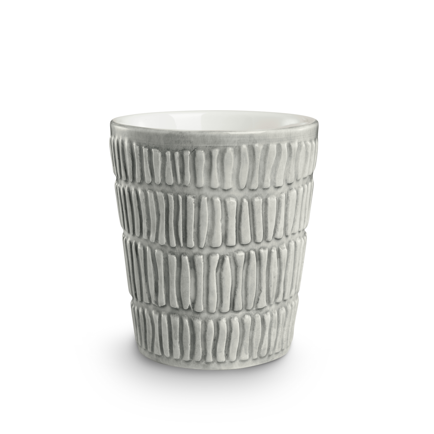 Gray textured ceramic cup on a white background