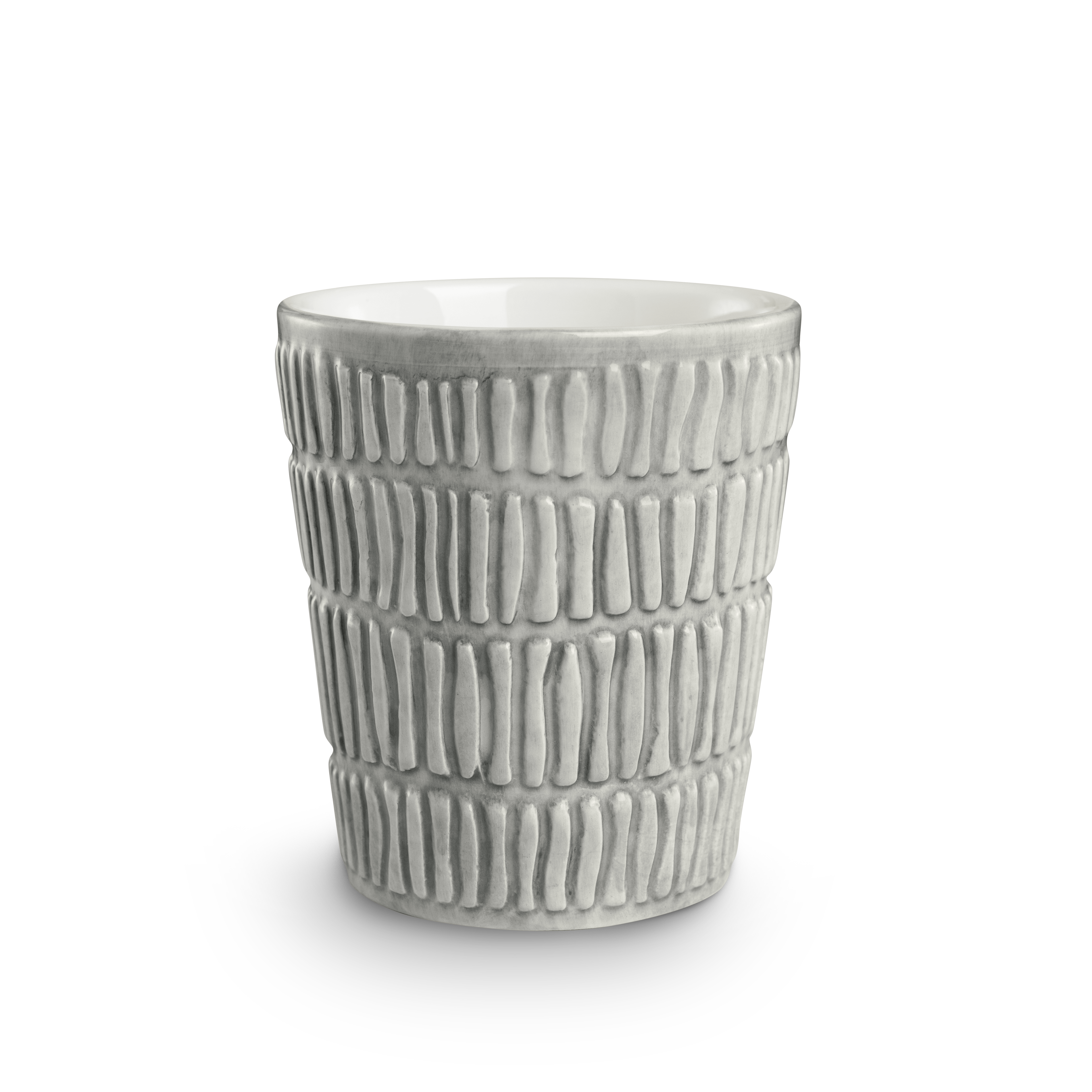 Gray textured ceramic cup on a white background