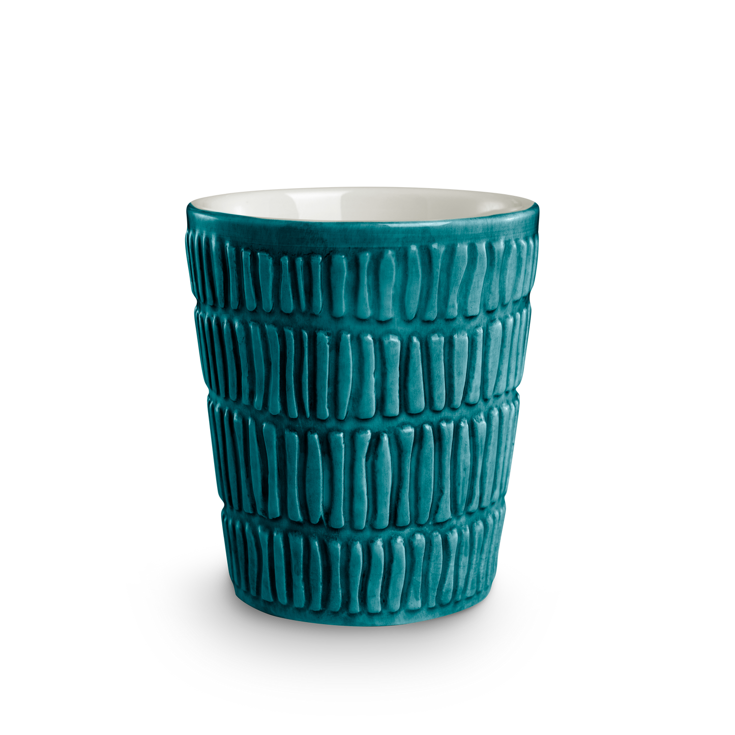 Textured ceramic cup on a white background