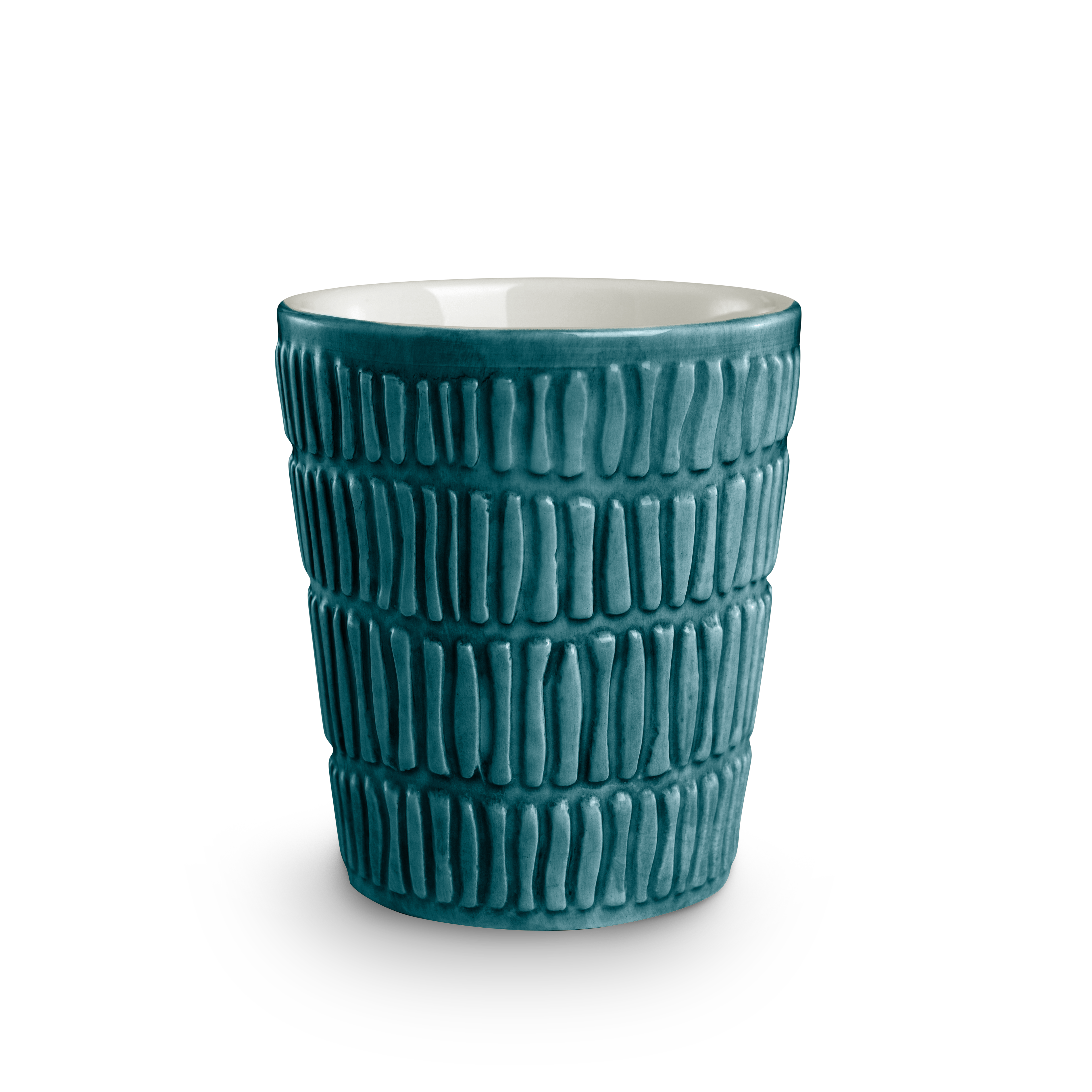 Textured ceramic cup on a white background