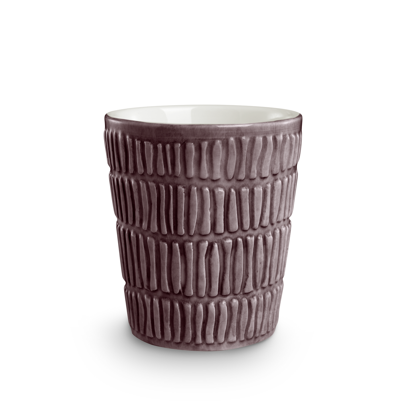 Textured ceramic cup on a white background