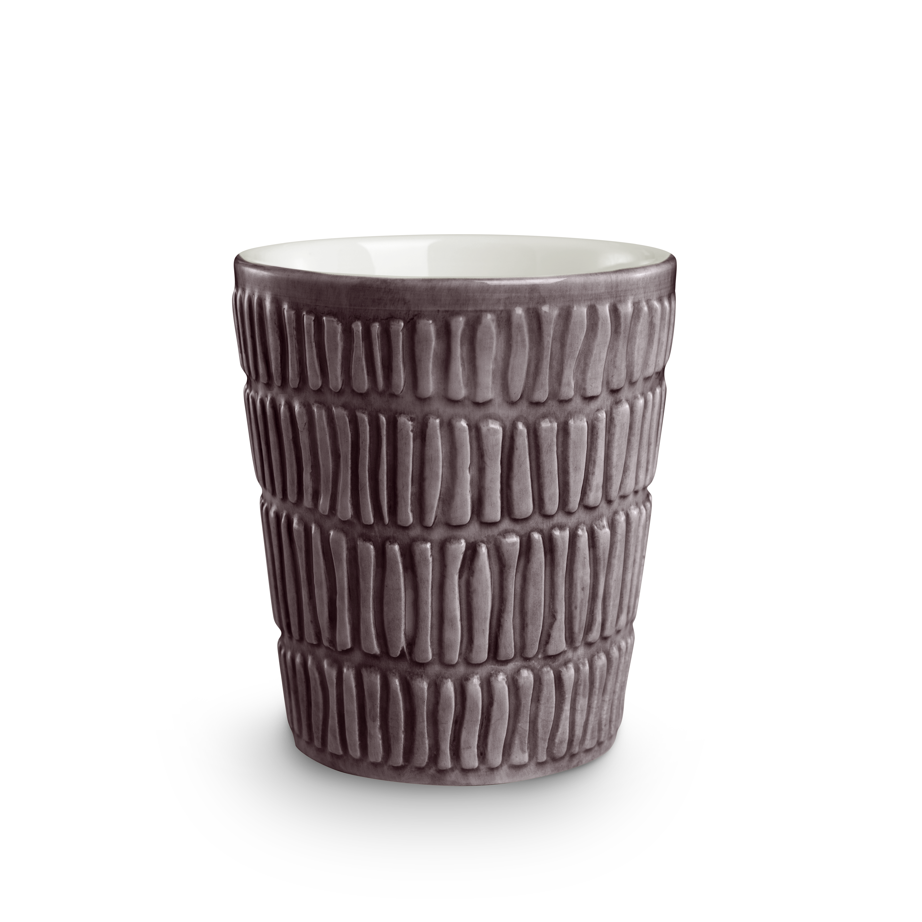 Textured ceramic cup on a white background