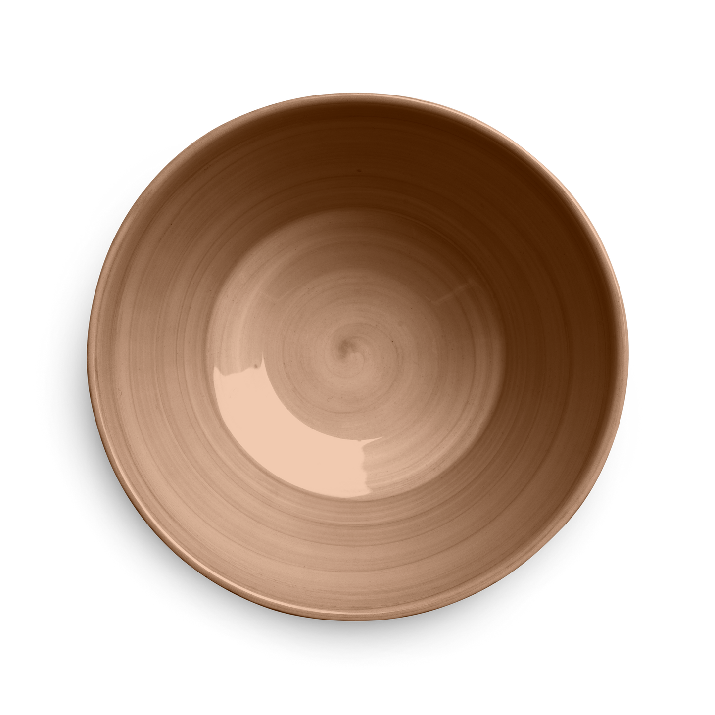 Hand holding a textured ceramic bowl from above against a white background
