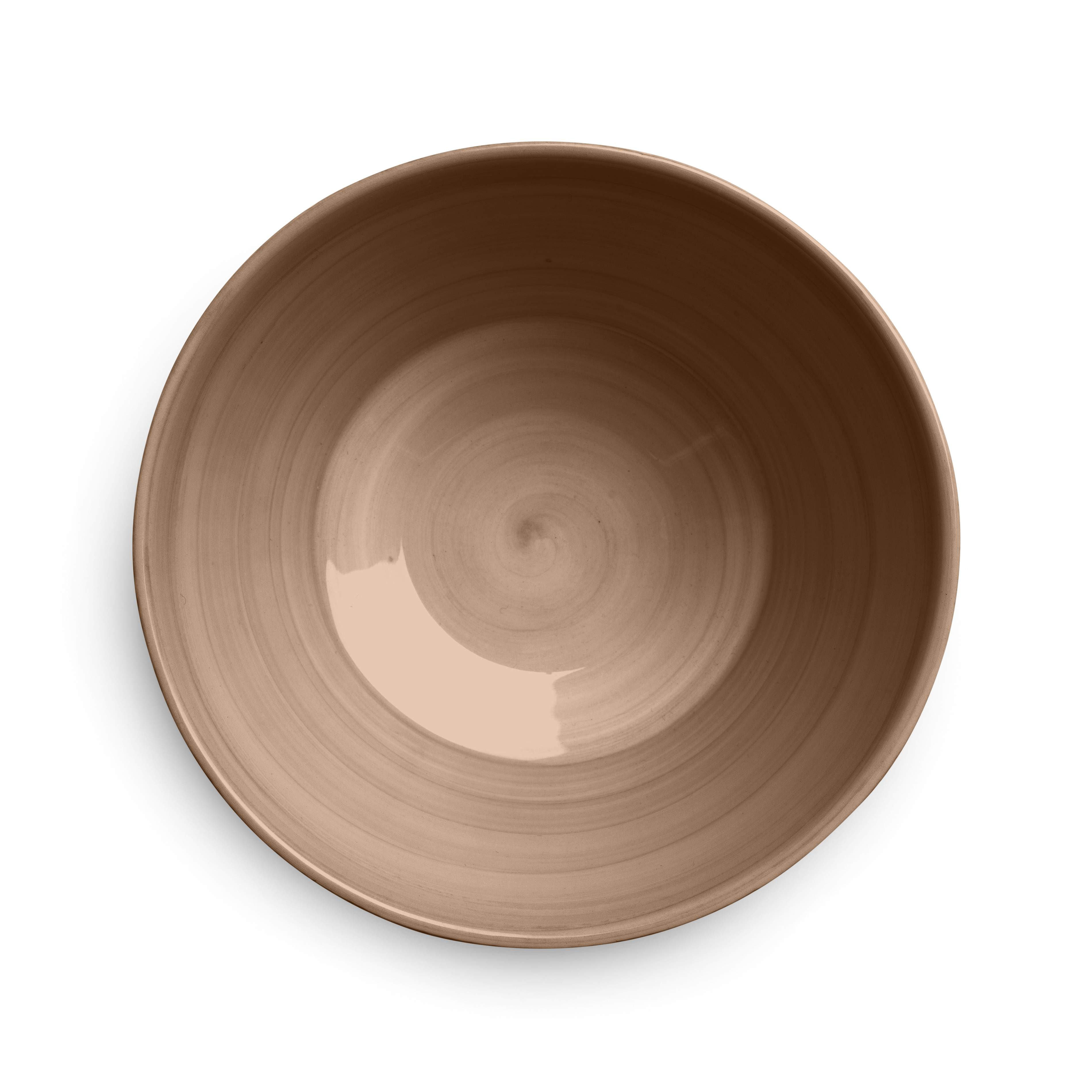 Hand holding a textured ceramic bowl from above against a white background