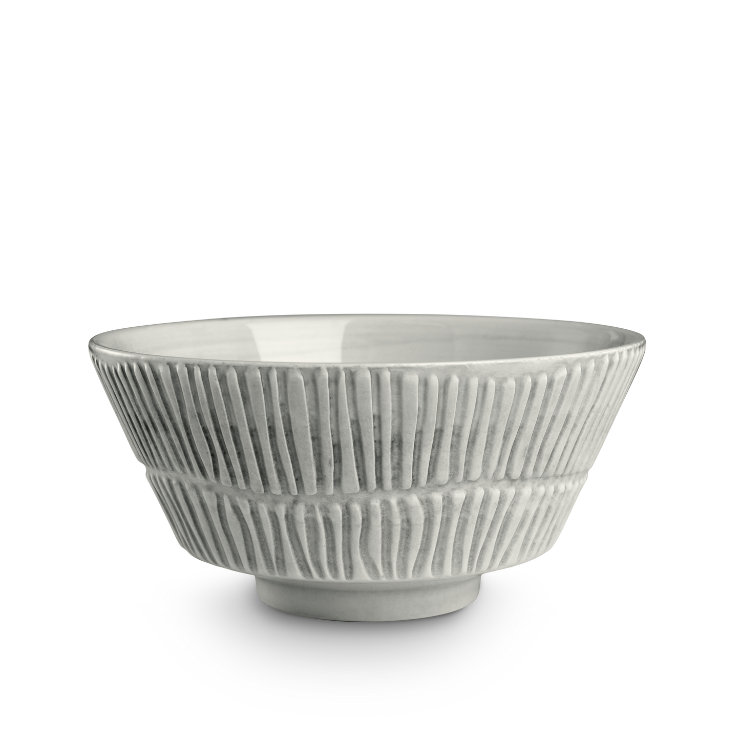 Gray ceramic bowl with textured design on a white background