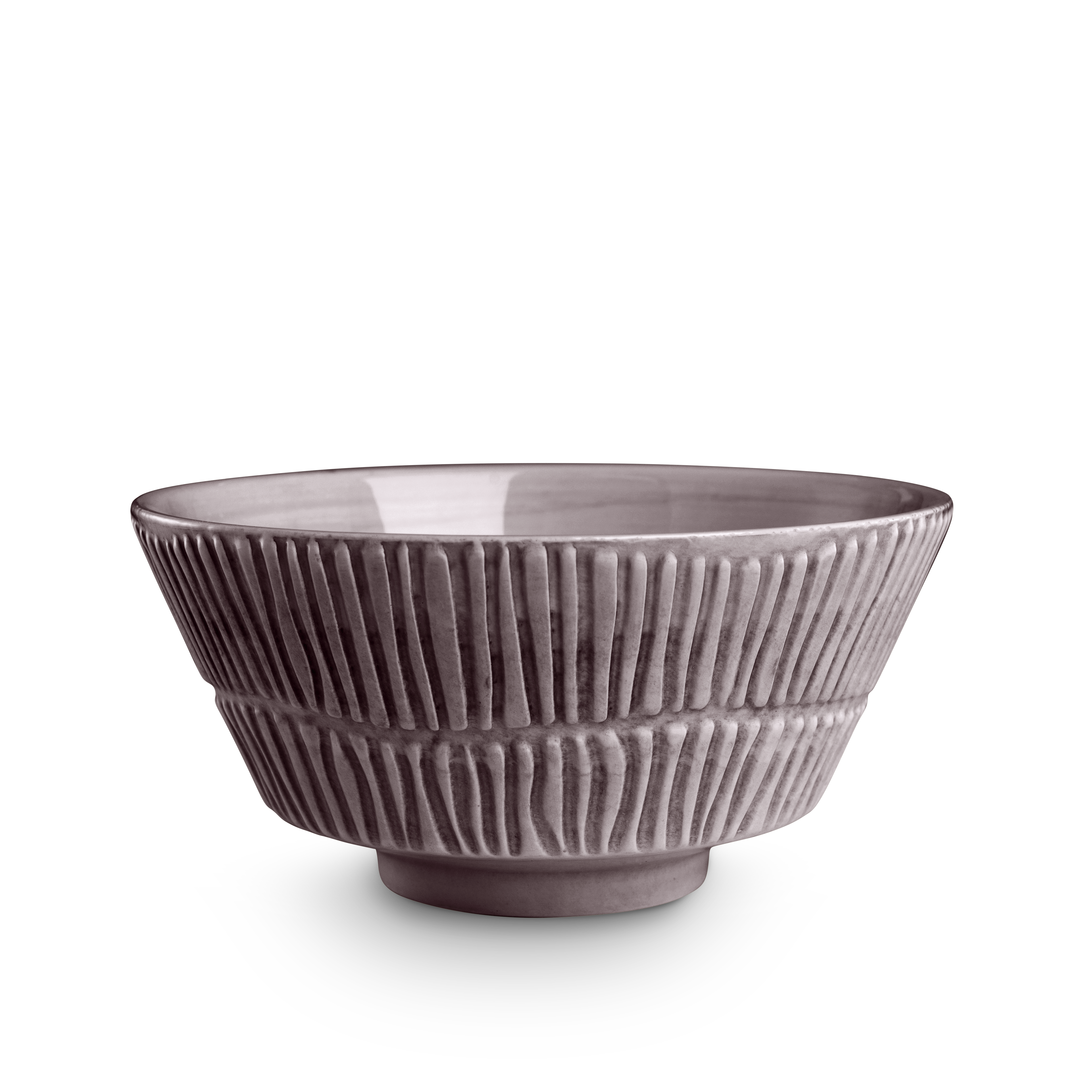 Gray ceramic bowl with textured design on a white background