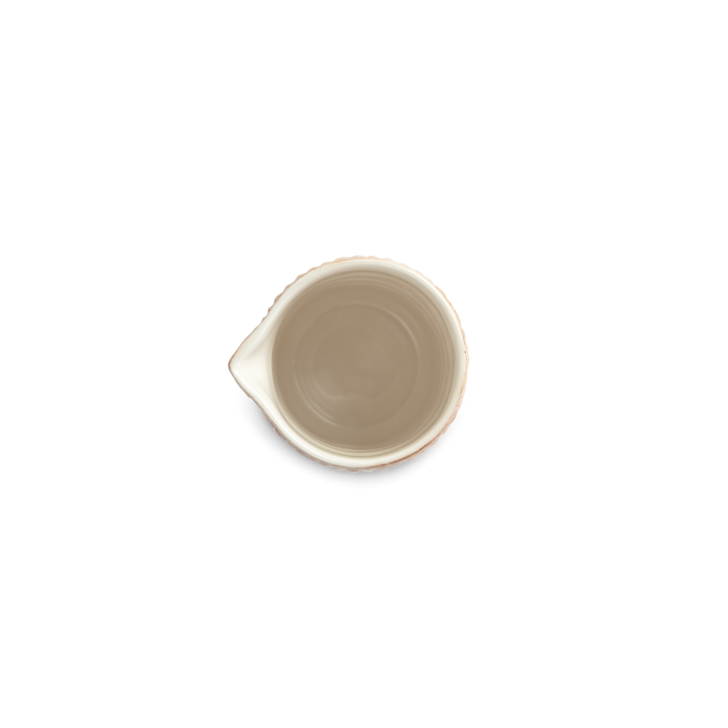 Small ceramic jug on a white background from above