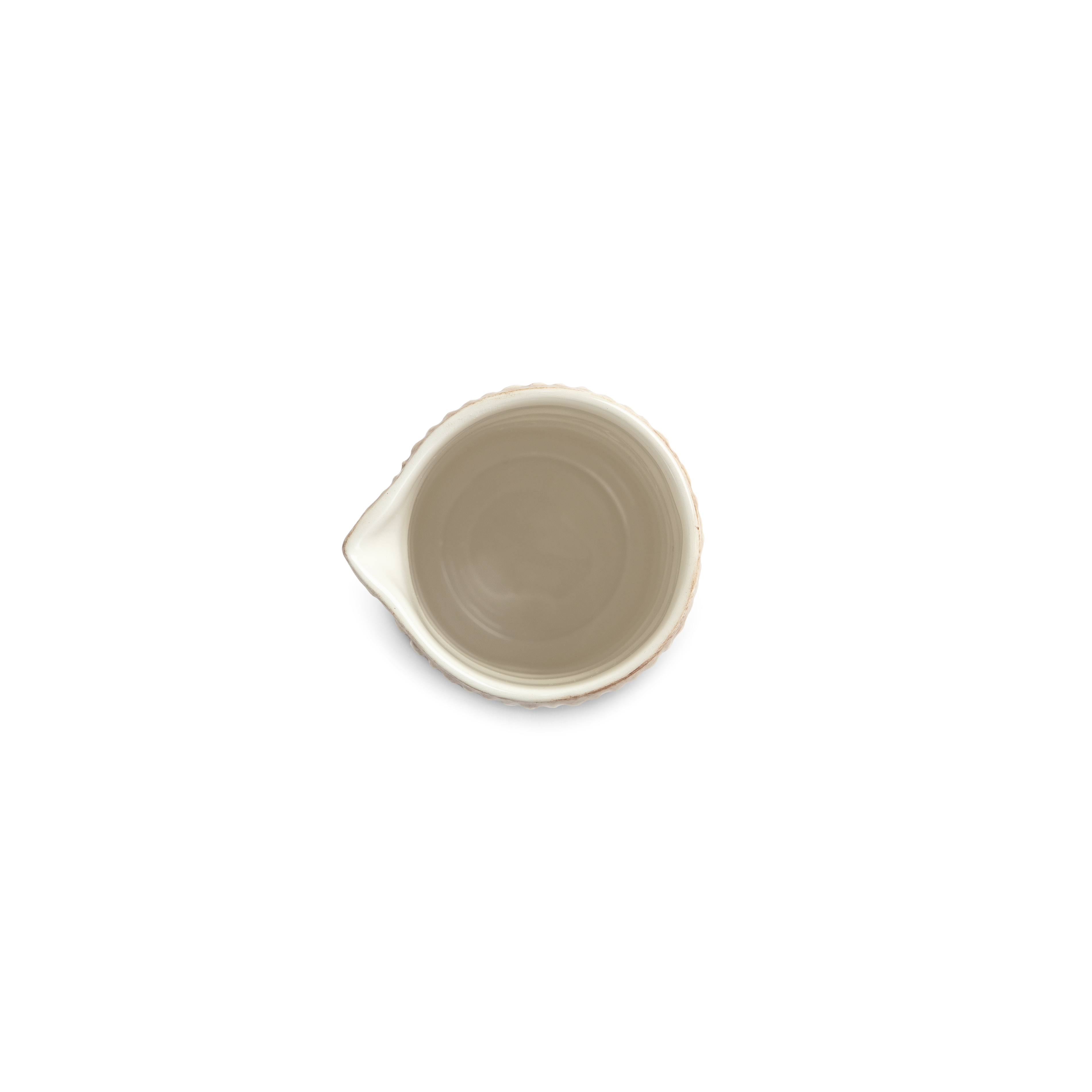 Small ceramic jug on a white background from above