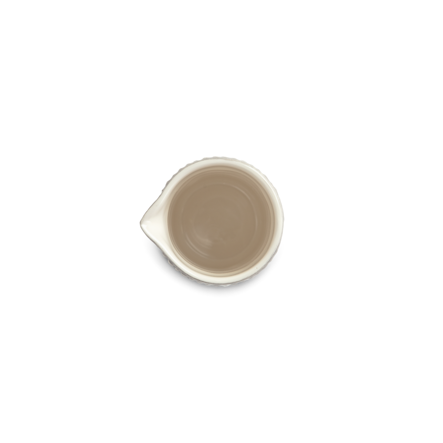 Small ceramic jug with a gold rim on a white background