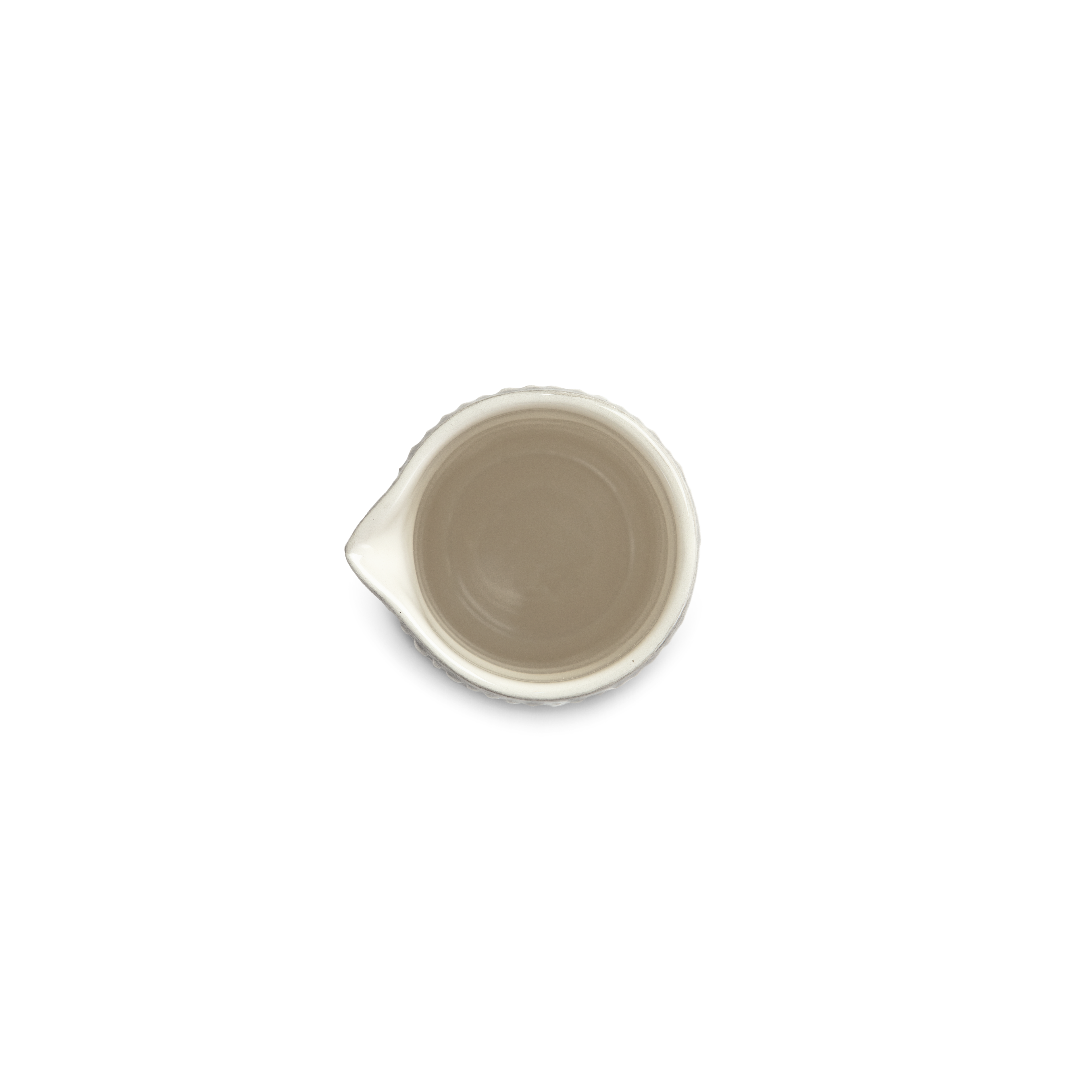 Small ceramic jug with a gold rim on a white background