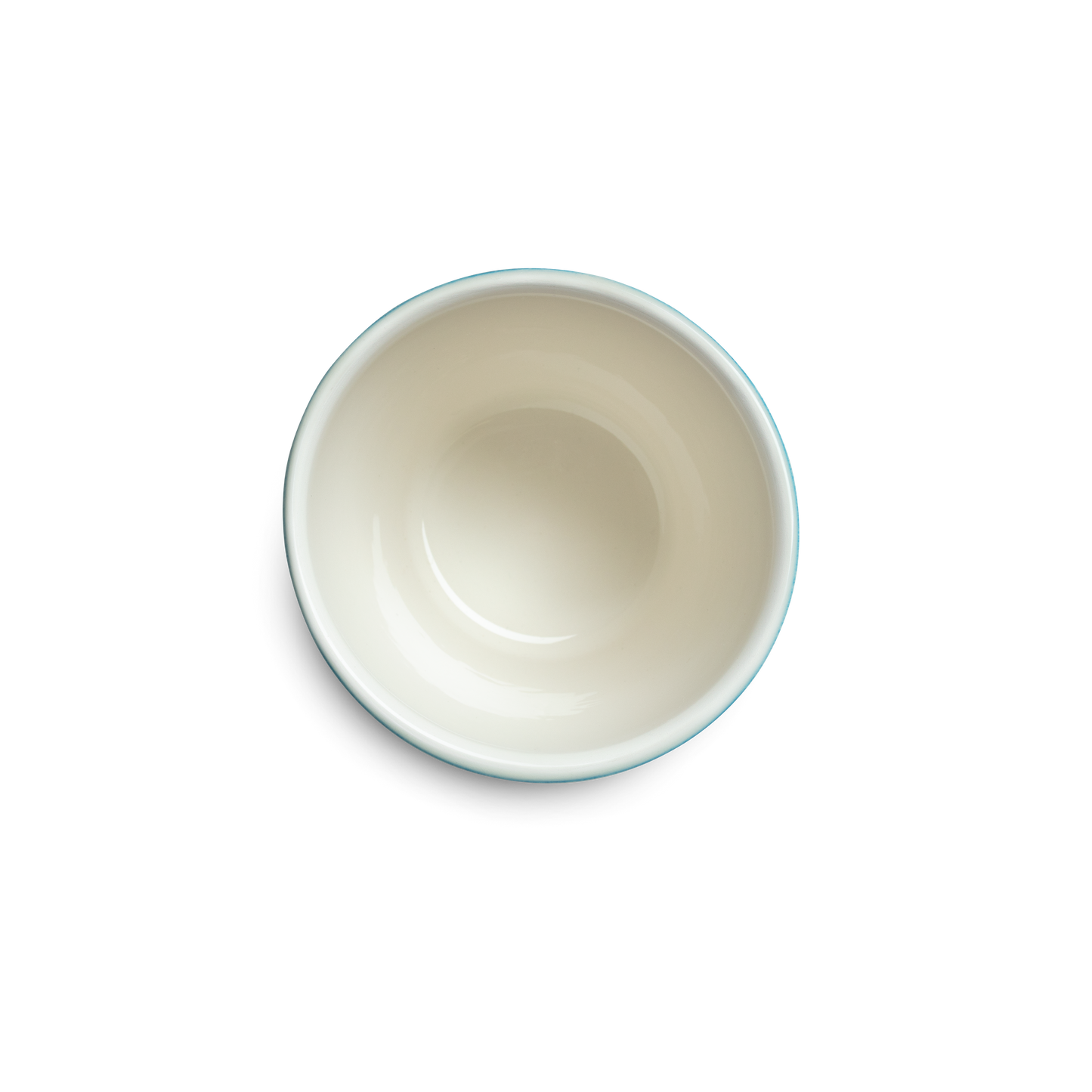 blue ceramic mug from above on a white background