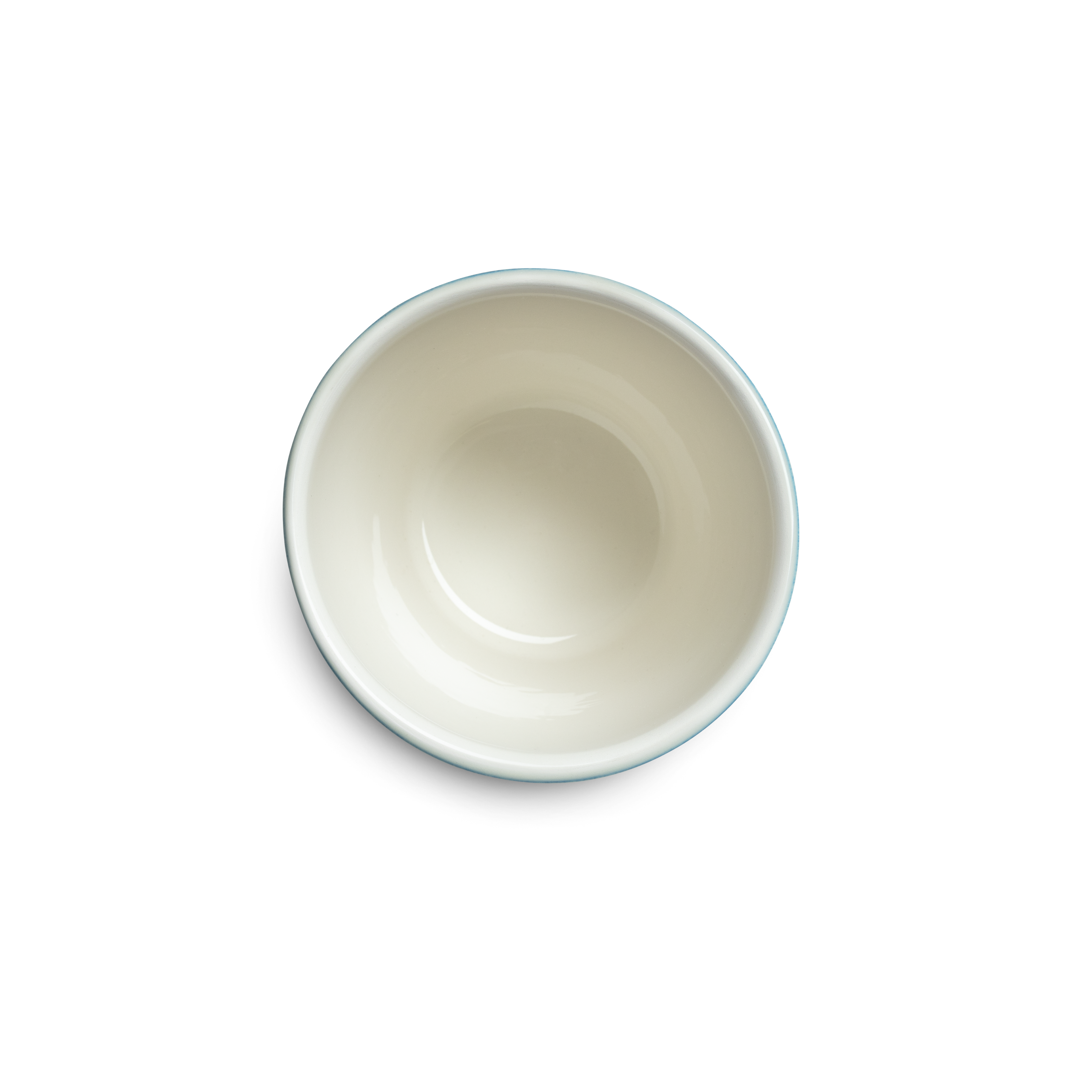 blue ceramic mug from above on a white background