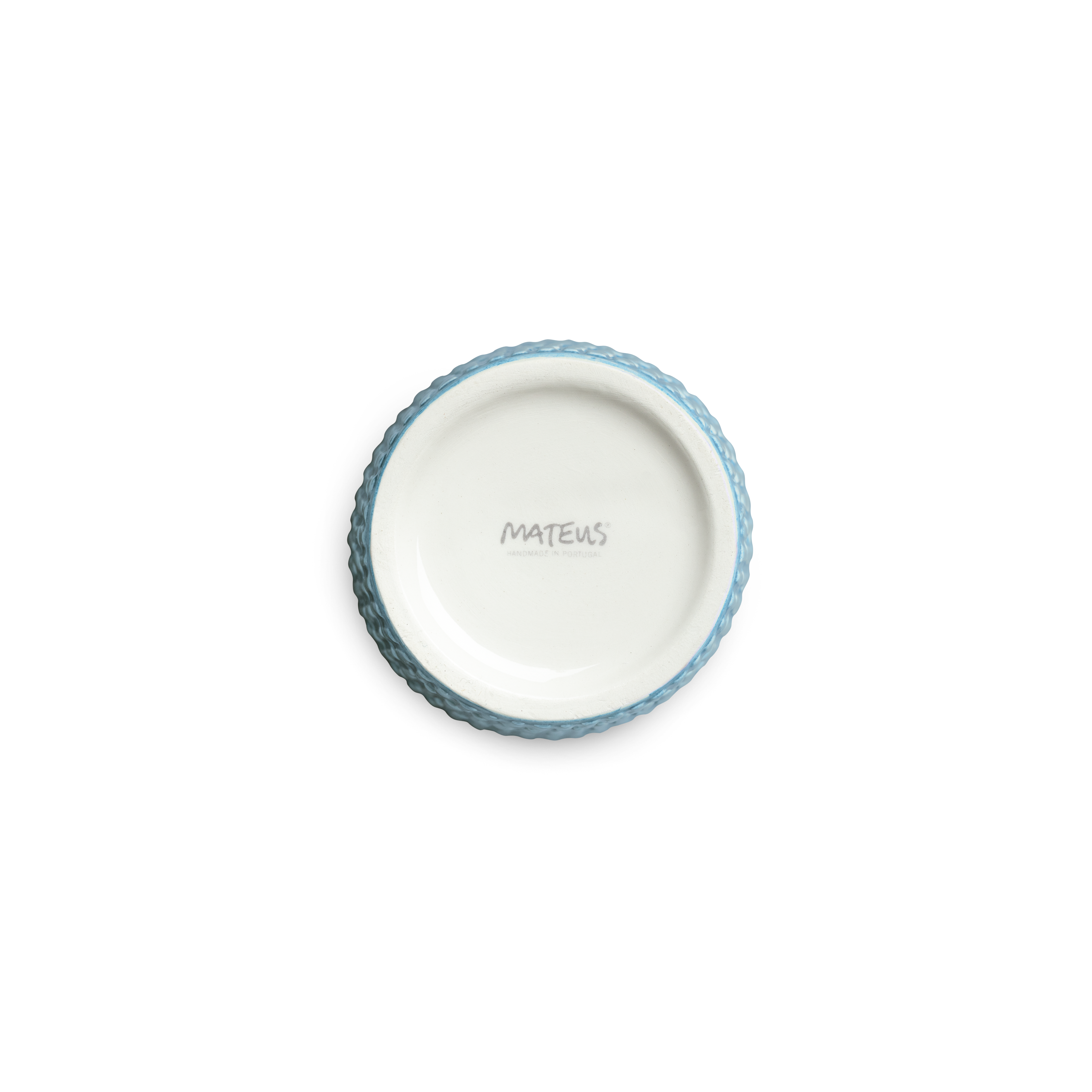 blue ceramic mug bottom on a white background