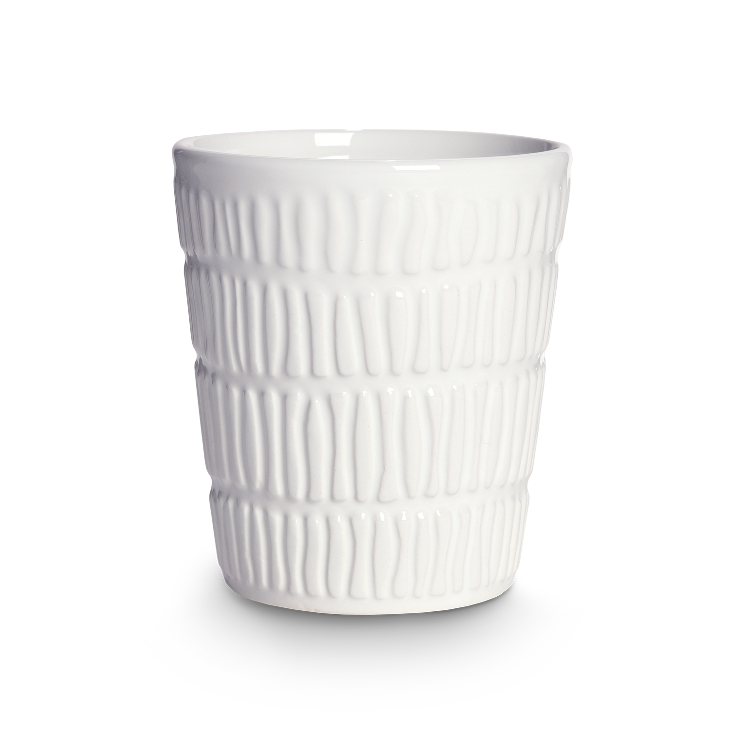 White textured ceramic cup on a white background