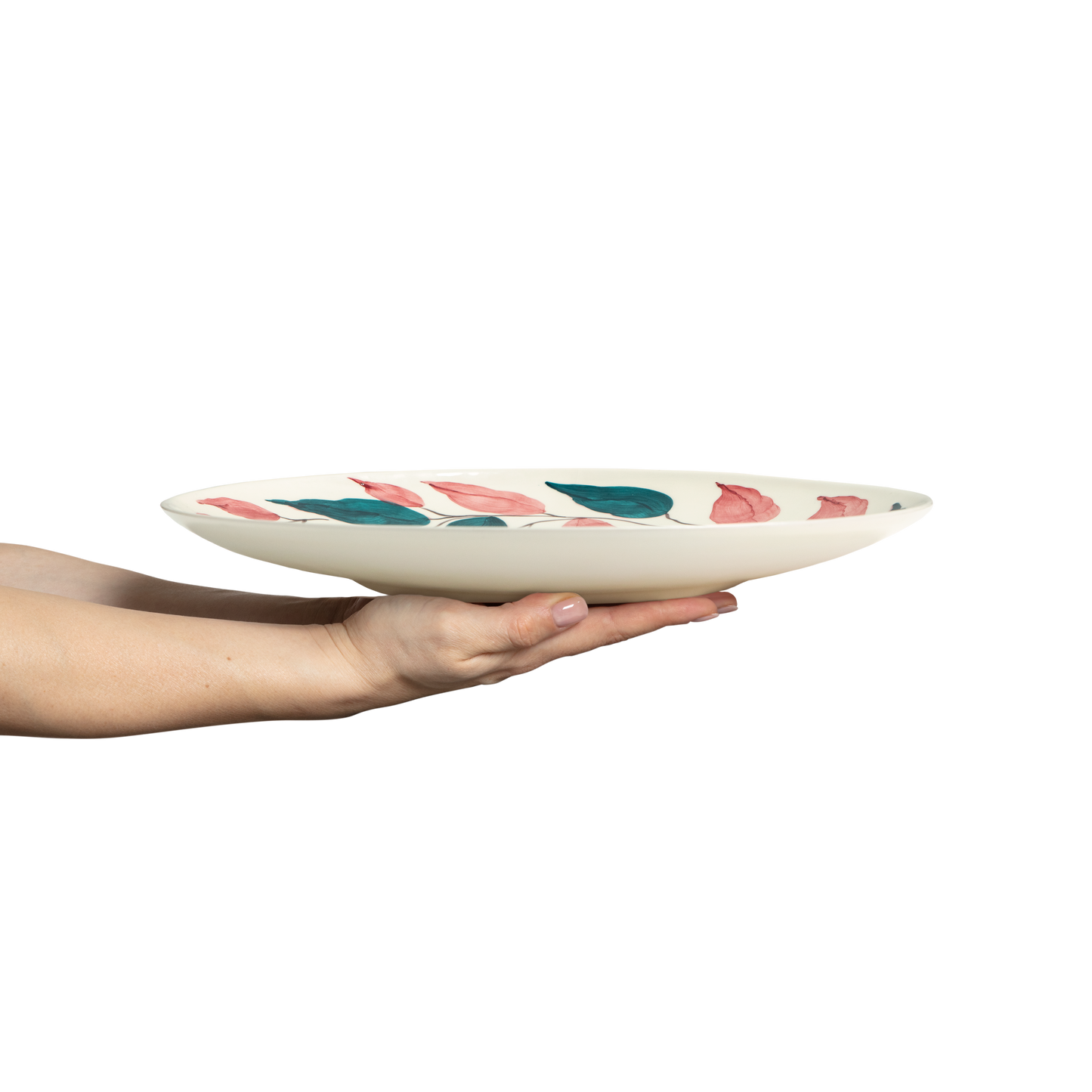 Flowers Platter 34 cm Leaves Pink