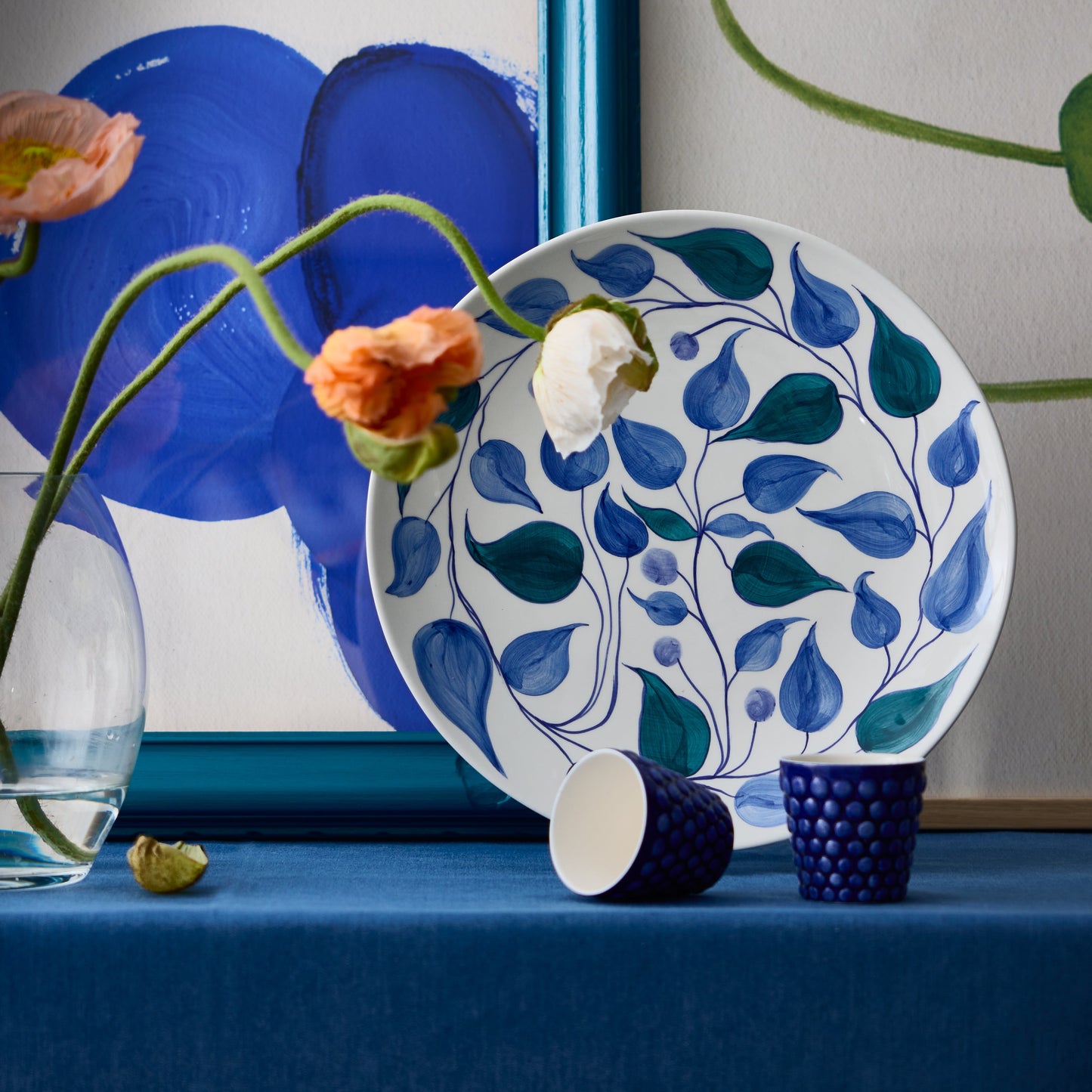 Flowers Platter 34 cm Leaves Blue